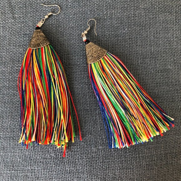 The Woven Dangle Fringe Earrings Bohemian Tassel Earrings - Picture 4 of 4